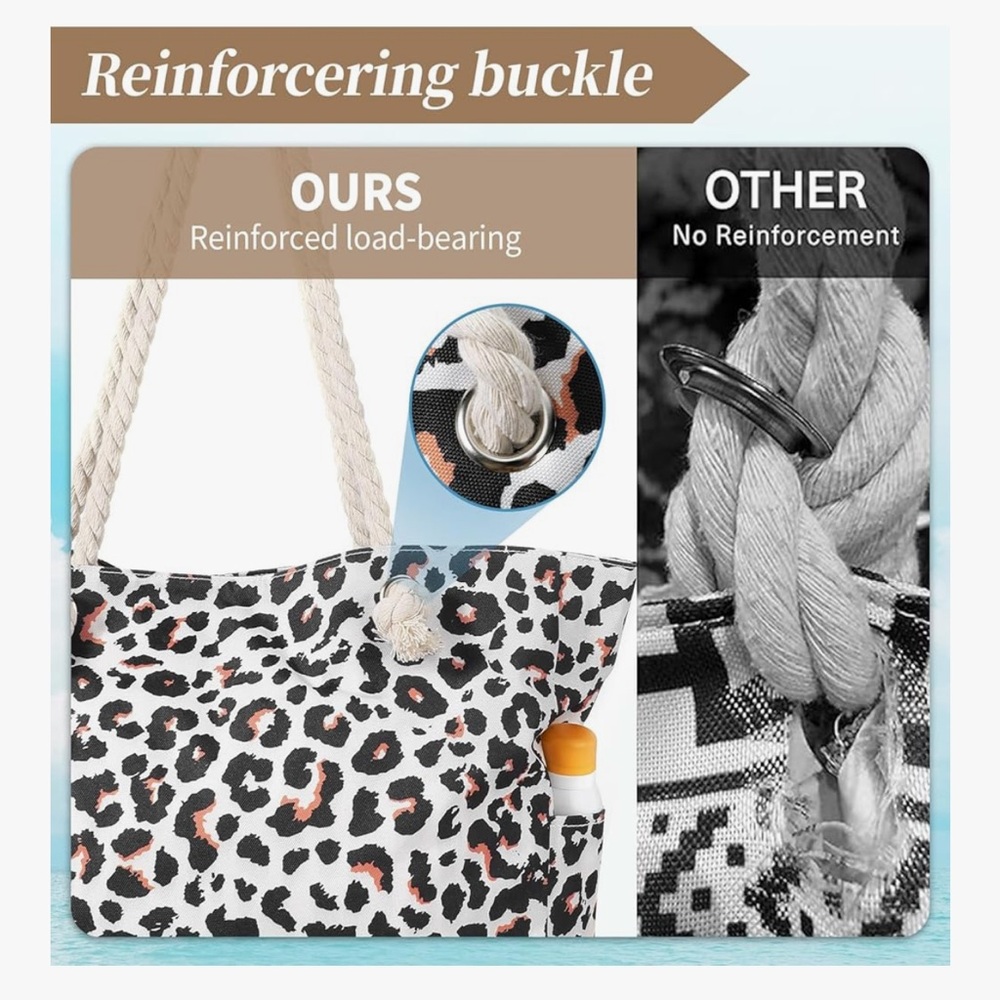 🆕 Leopard Print Rope-Handle Tote Bag - Cream/Black - Picture 6 of 7